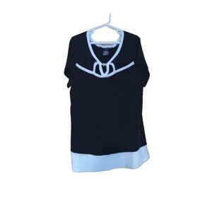 Liz McCoy Black &‎ White Top. Embellished neck Small. Cute. No Flaws